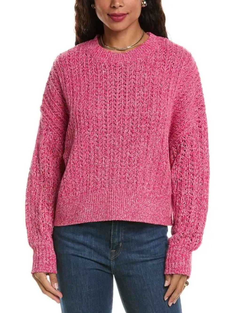 Rag and Bone Edie Open Stitch Crew Neck Sweater in Pink Size M NWT